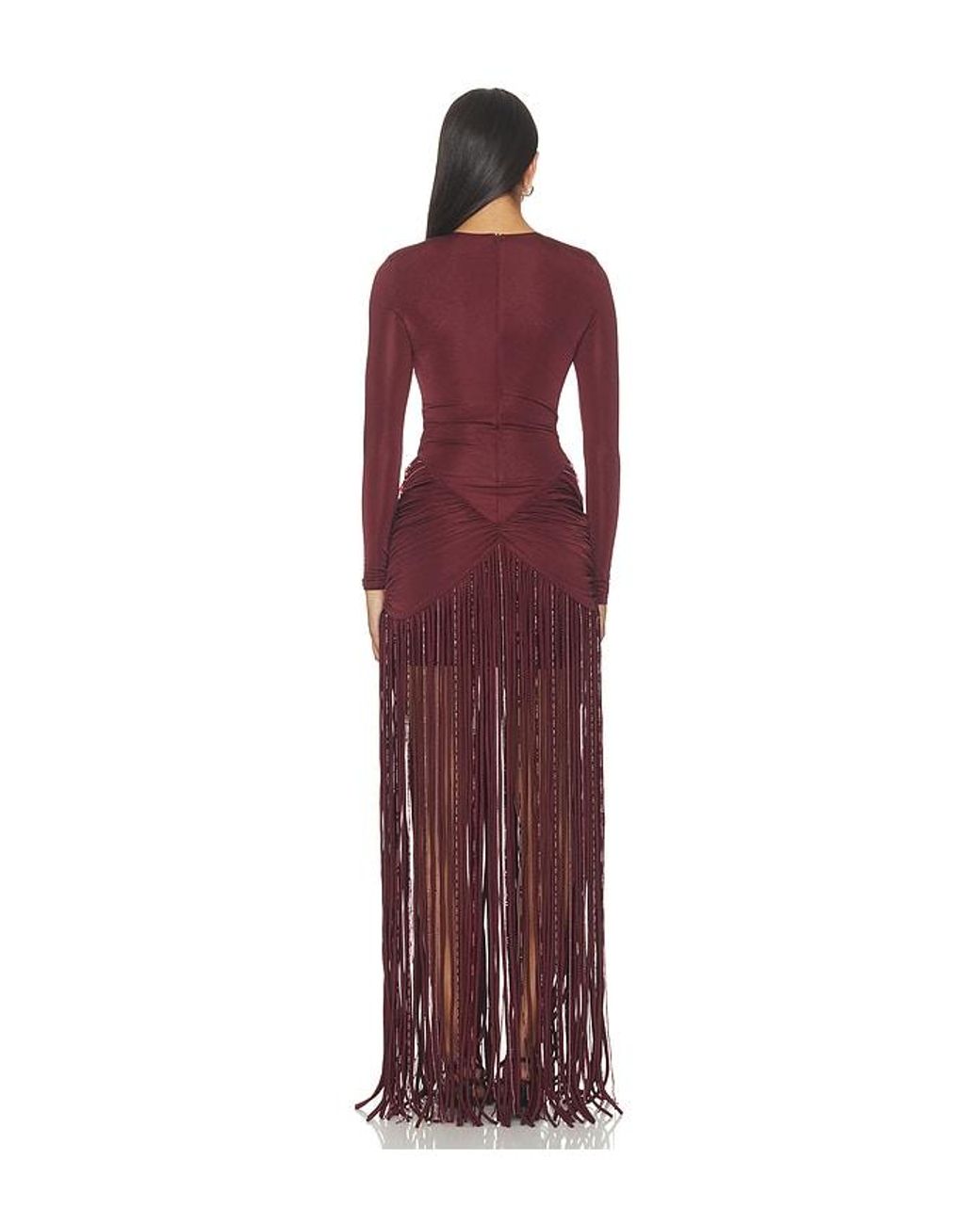 PATBO Red Taffeta Tarsila Fringe Maxi Dress