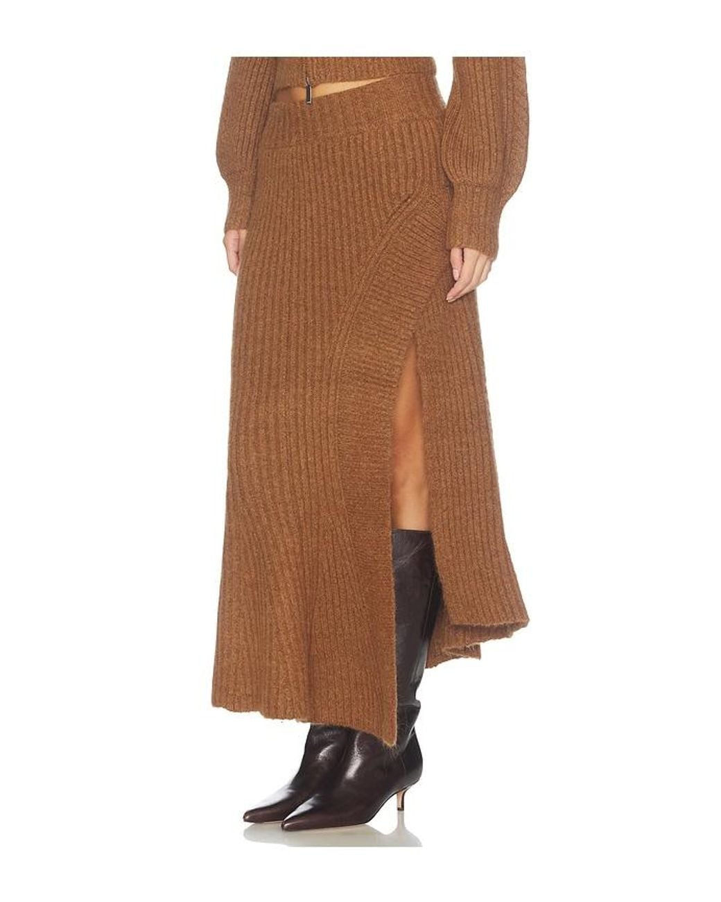 AMUR Brown Elsie Cable Knit Skirt