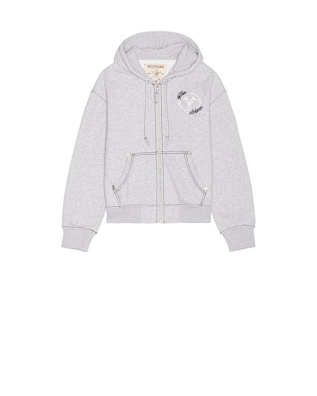True Religion Gray Buddha Face Big T Boxy Zip Up Hoodie for men