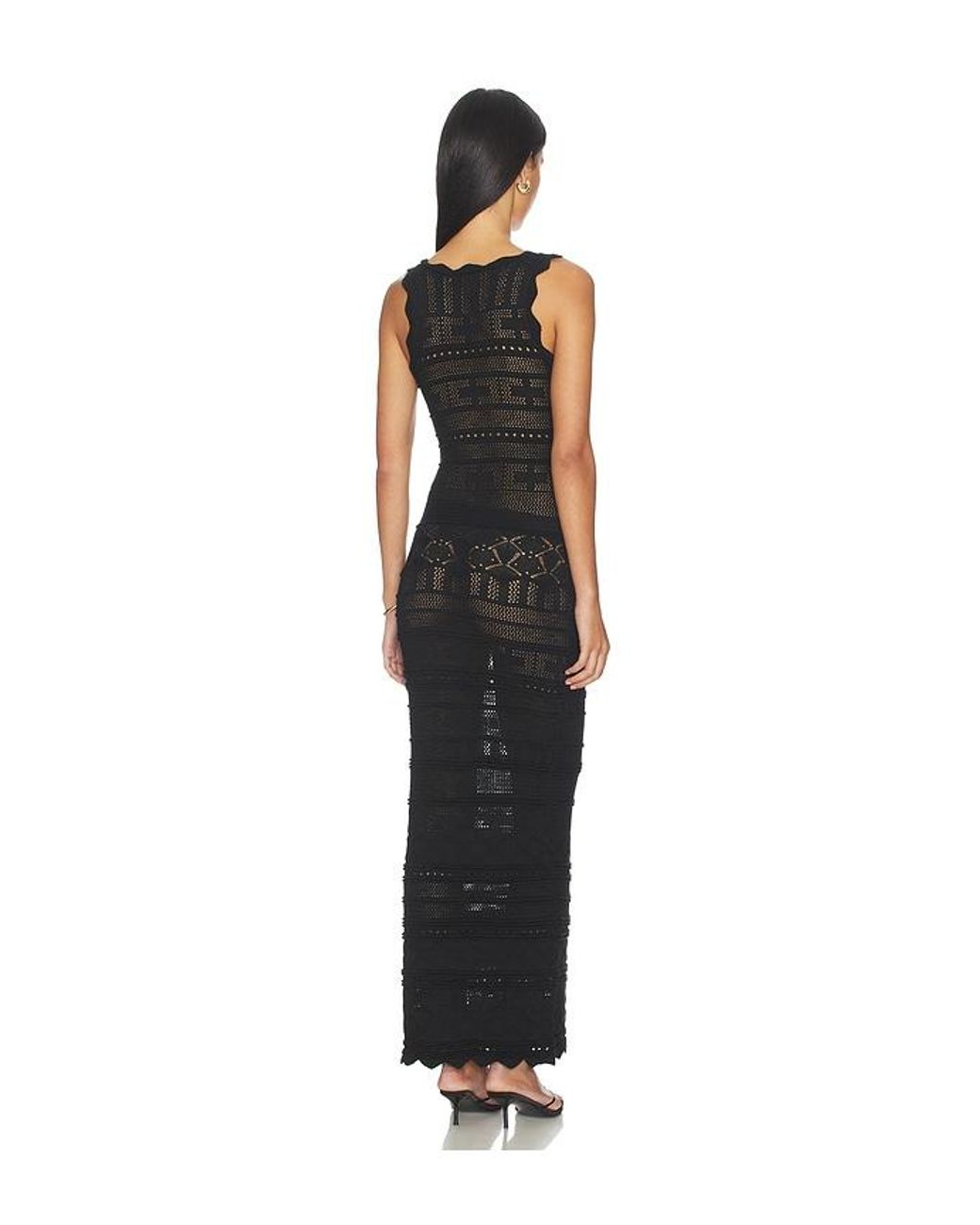 MORE TO COME Black Cattleya Crochet Maxi Dress