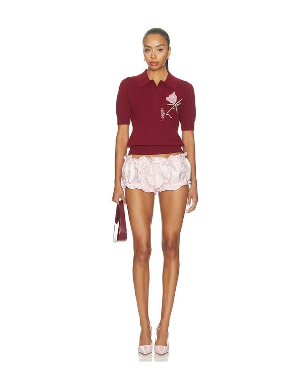 AKNVAS Red Ailey Cashmere Wool Blend Polo With Embroidery