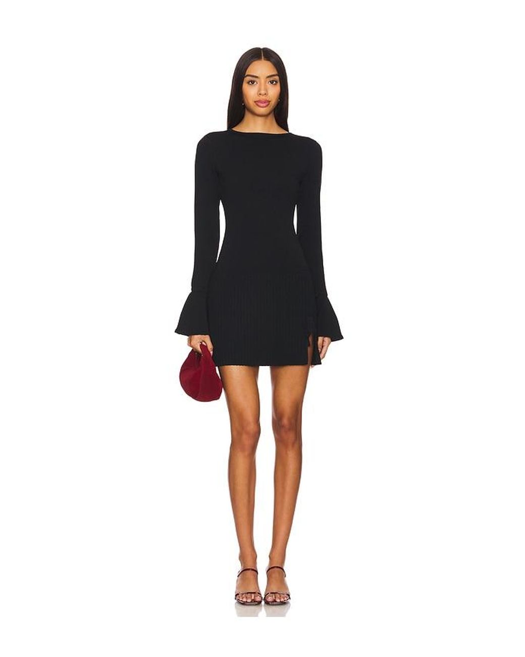 MORE TO COME Black Misty Knit Pleated Dress