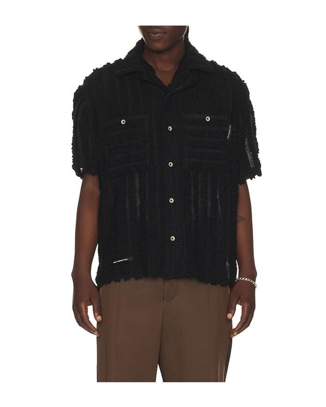 ANDERSSON BELL Black Kenley Knitted Open Collar Shirt for men