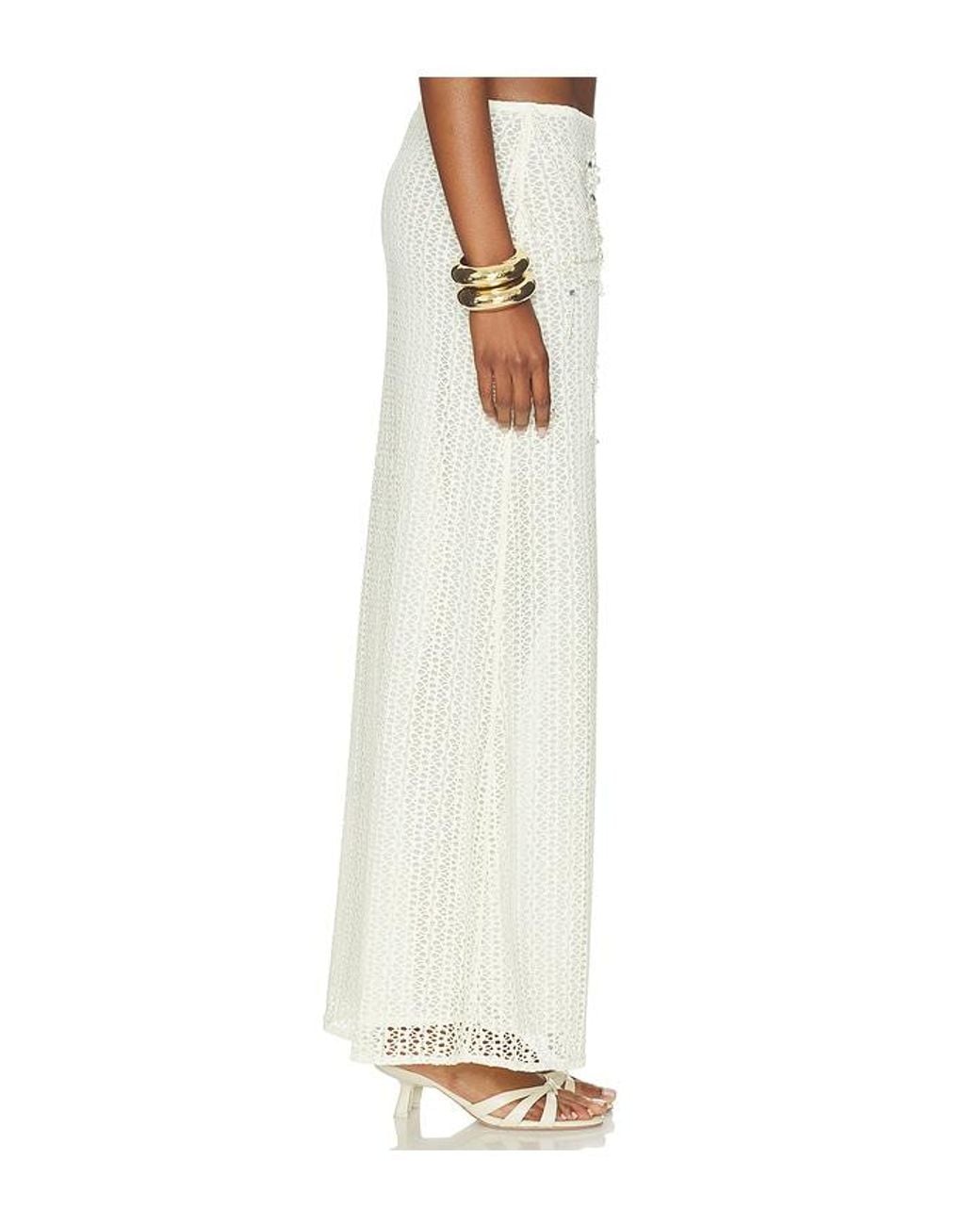 PATBO White Pearl Mesh Long Skirt