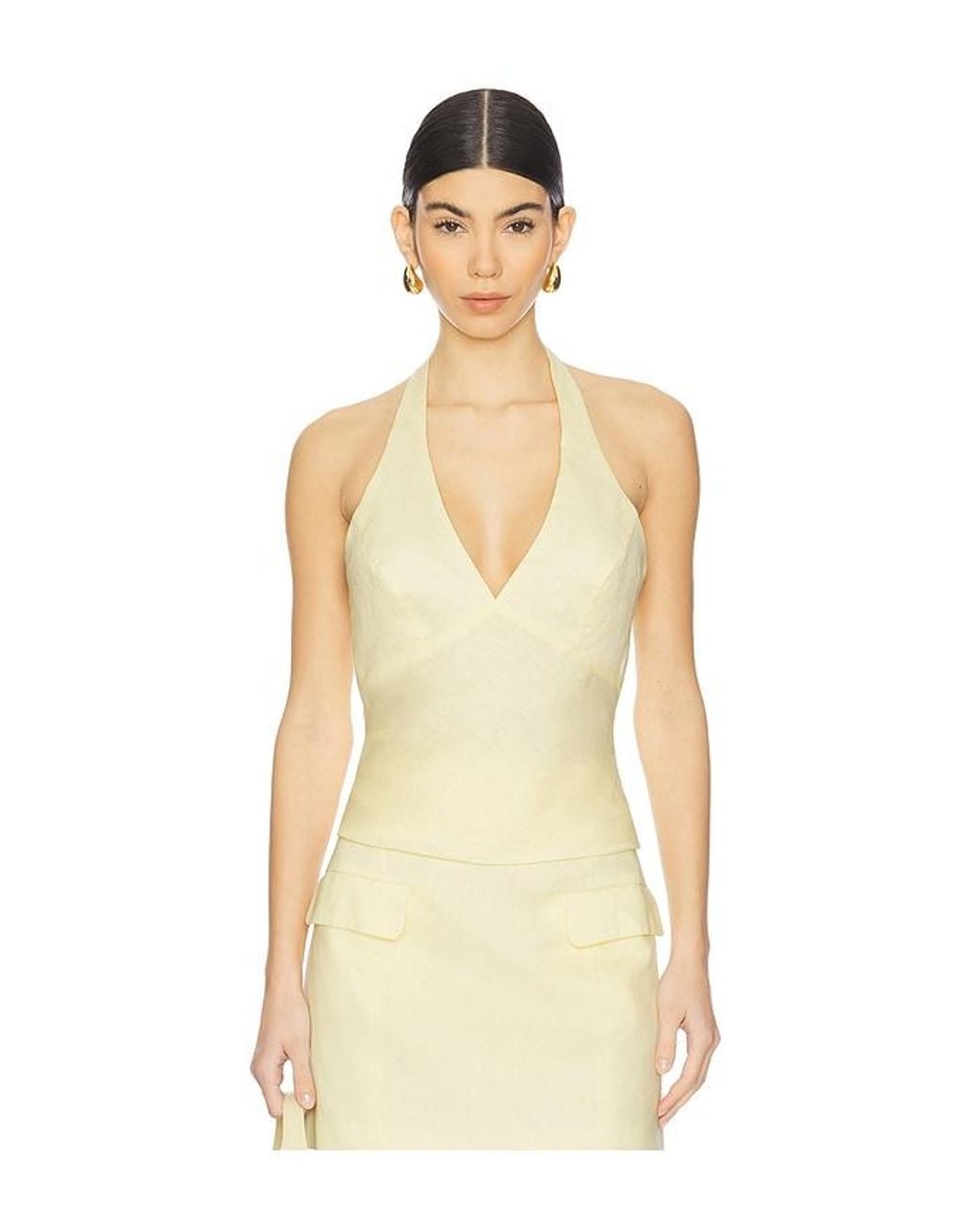 Bardot Natural Paola Halter Linen Top