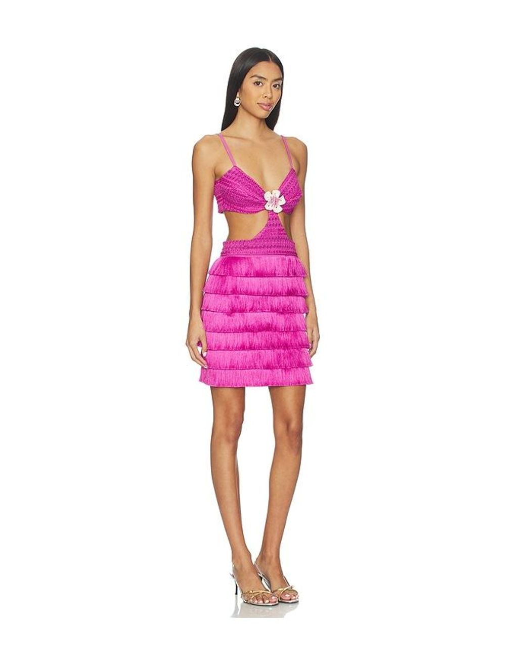PATBO Pink Amethyst Fringe Mini Dress