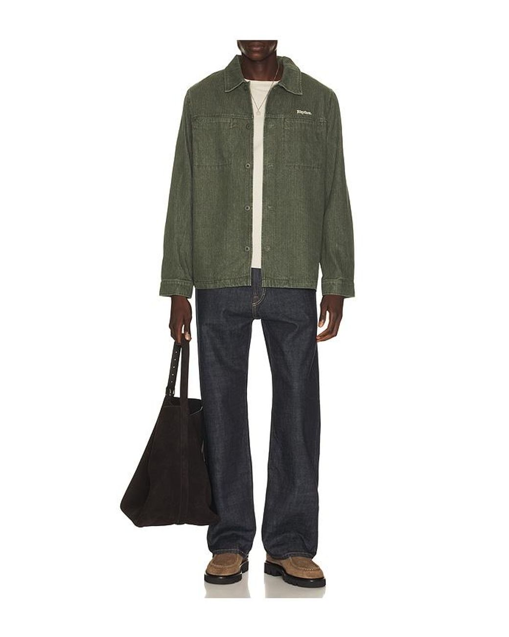 Rhythm Green Harlan Long Sleeve Shirt for men