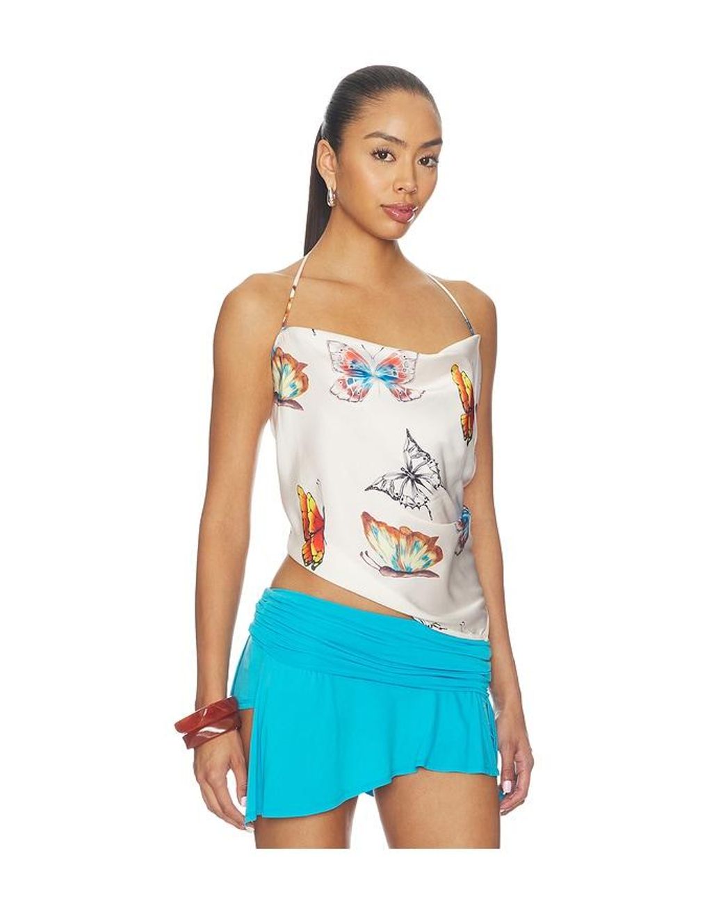 Juliet Johnstone White Satin Cowl Neck Halter Top