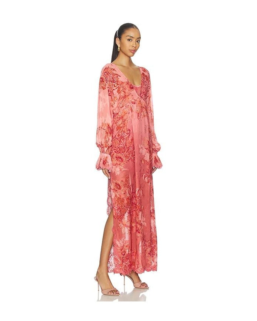Hemant & Nandita Red Kaftan Maxi Dress With Printed Slip