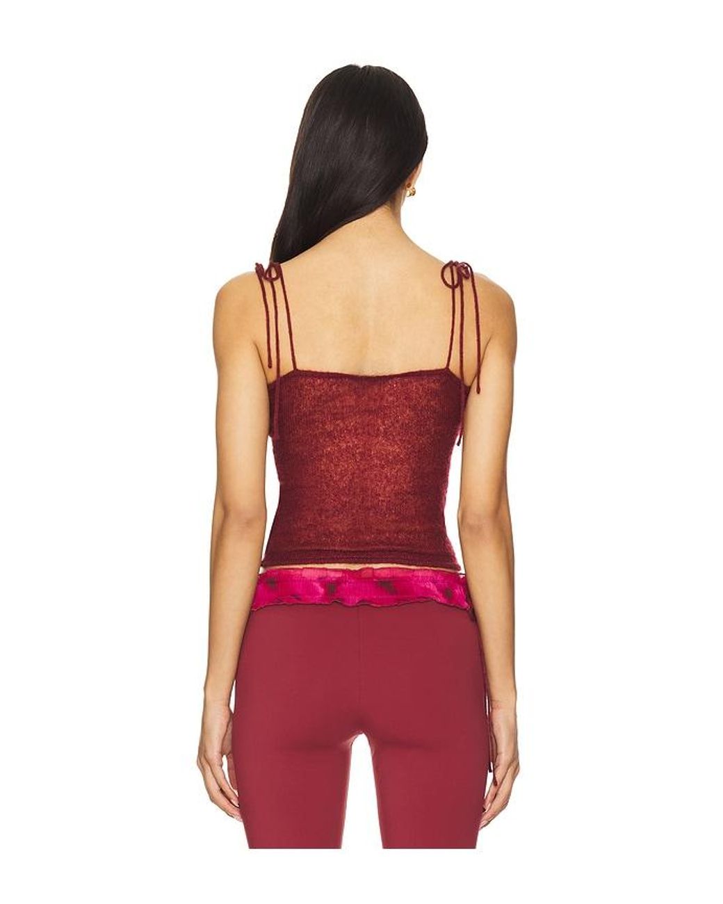 GUIZIO Red Ruched Knit Tank Top