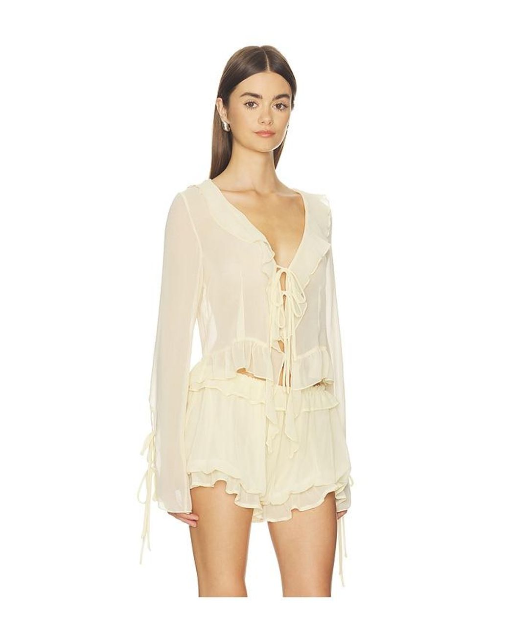 Milkwhite Natural Ruffle Long Sleeve Shirt
