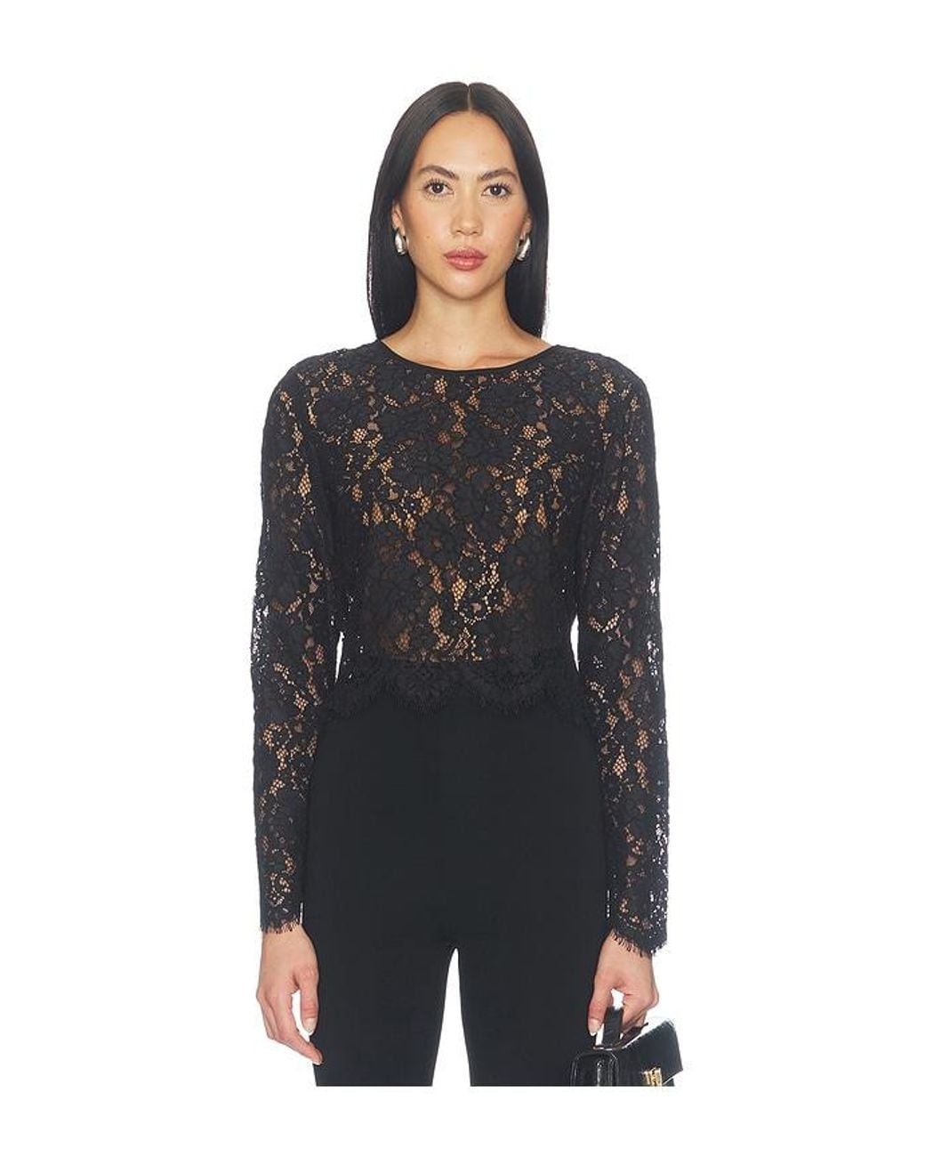 GOOD AMERICAN Black The Scalloped Lace Top