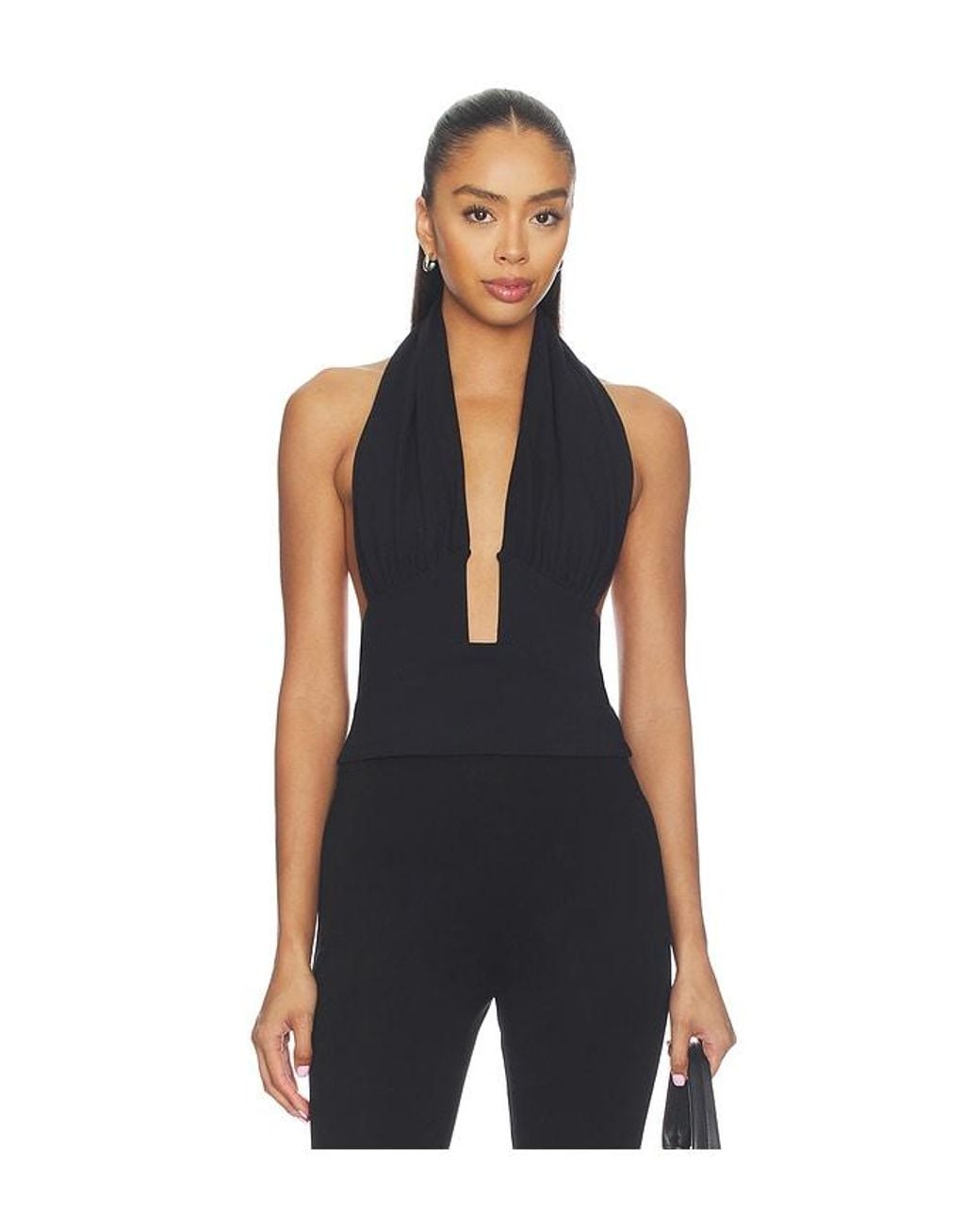 Susana Monaco Blue Halter Gathered Top