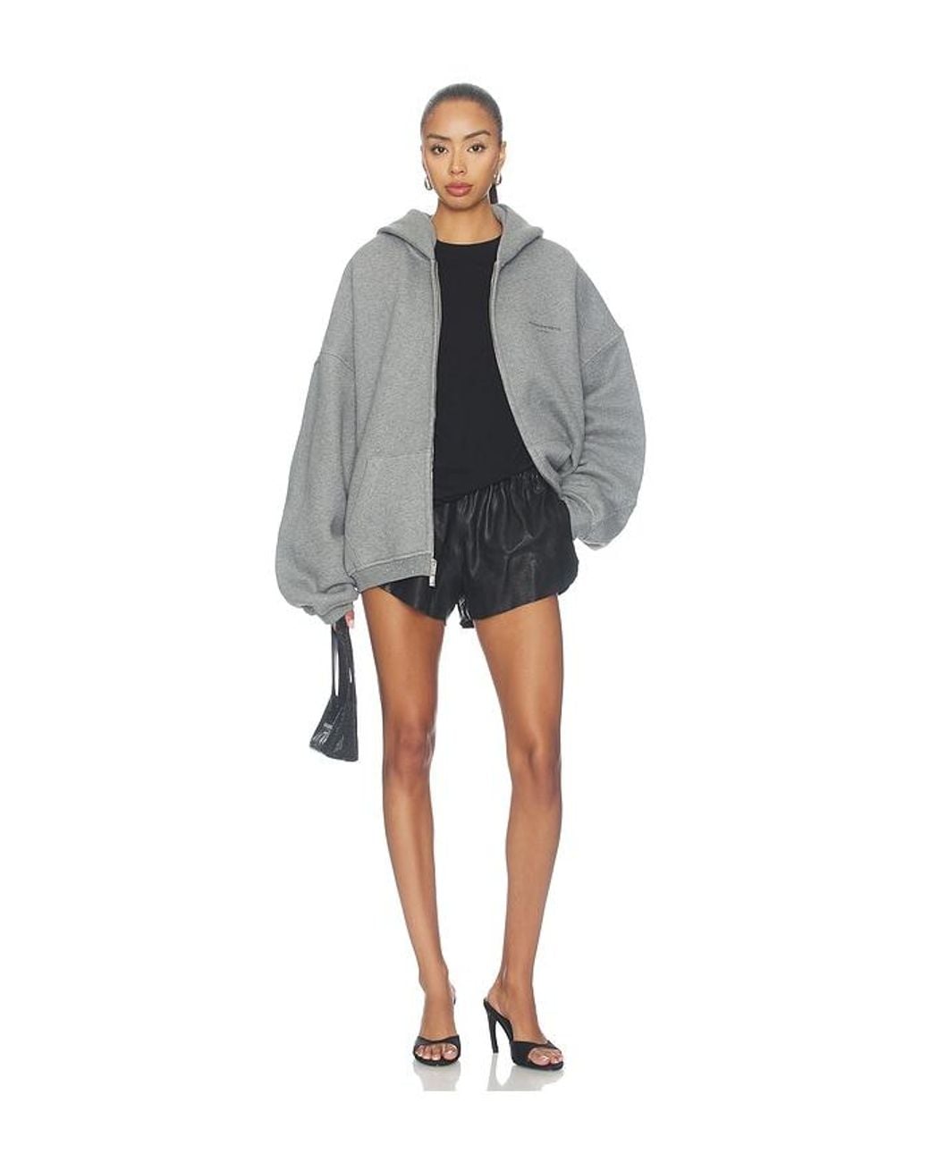 Alexander Wang Gray Oversized Zip-Up Hoodie With Allover Hotfix