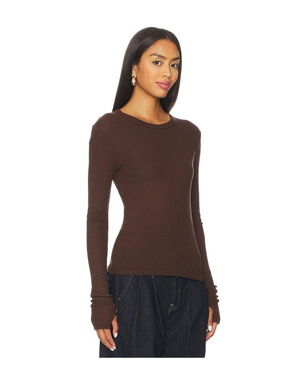 Michael Lauren Brown Axl Long Sleeve Crop Fitted Top