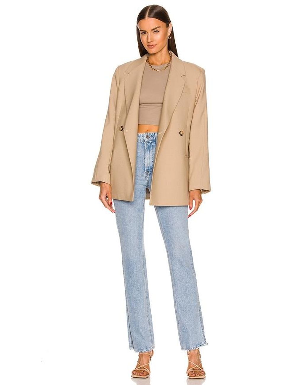 GRLFRND Blue Harlow High Rise Boot Slit Jeans