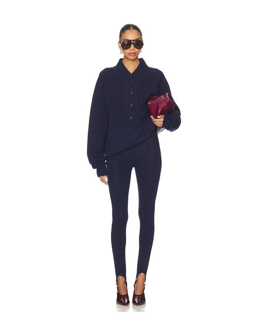 AYA MUSE Blue Knit Henley Sweater