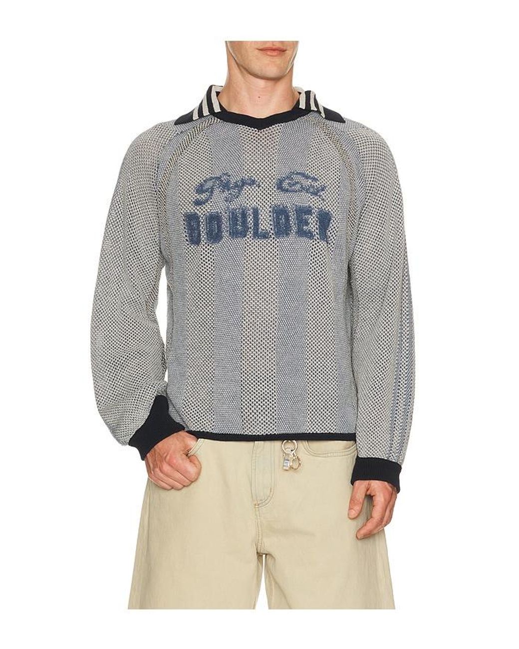 Isa Boulder Gray Athletic Stripe Sweater for men