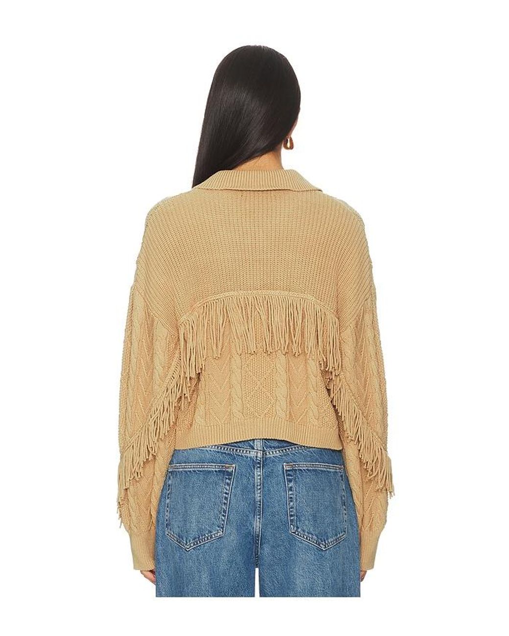 Central Park West Blue Elyse Cabled Fringe Sweater Cardigan