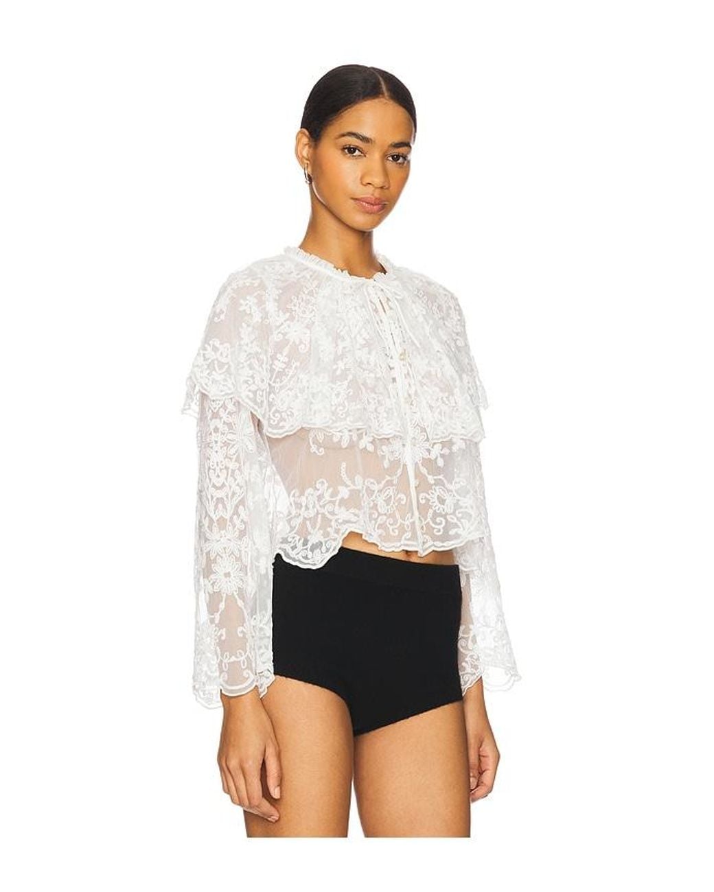 Sea White Marja Embroidery Capelet Blouse