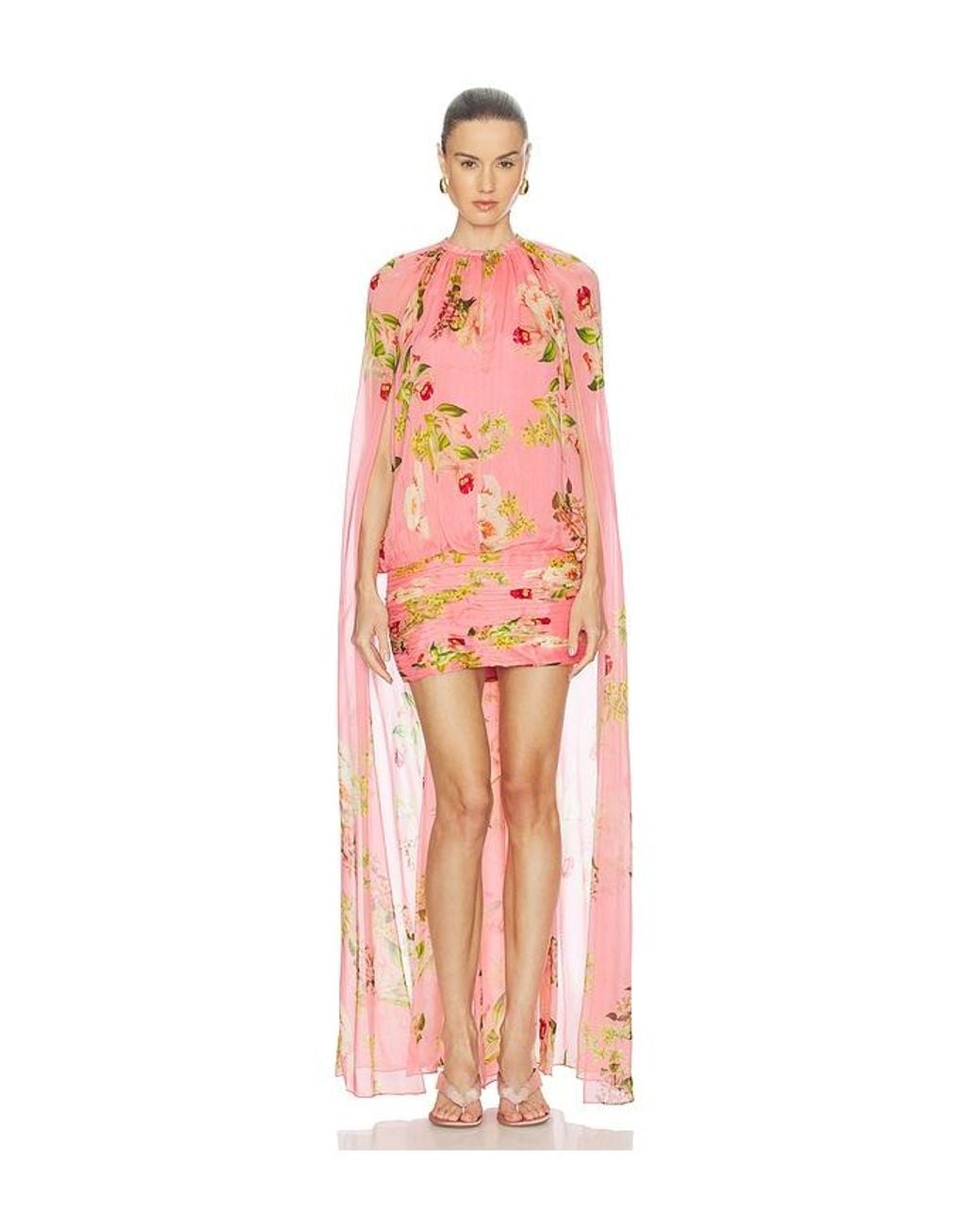 Hemant & Nandita Pink Ruched Cape Mini Dress