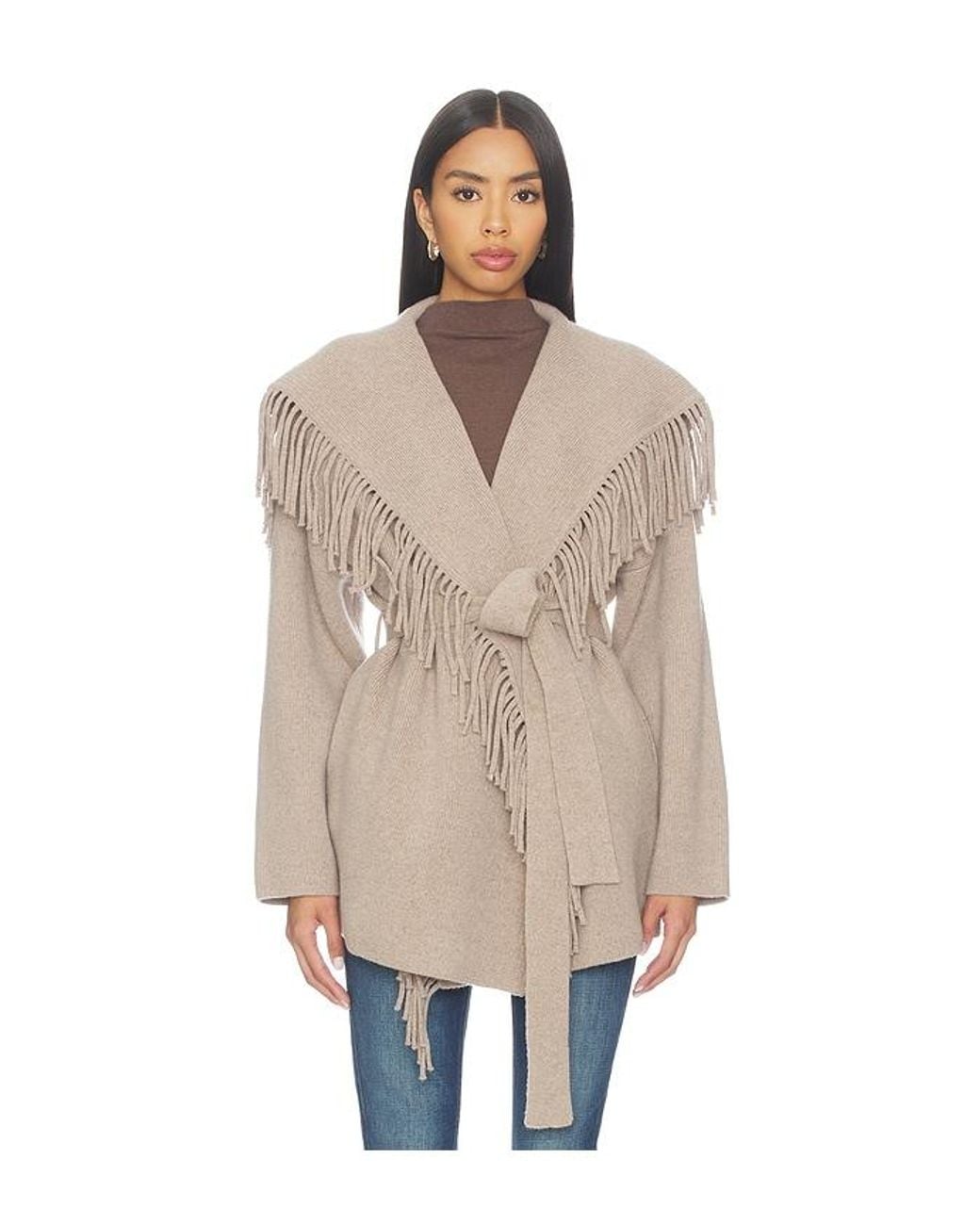 NAADAM Natural Wool Tie Waist Fringe Coat