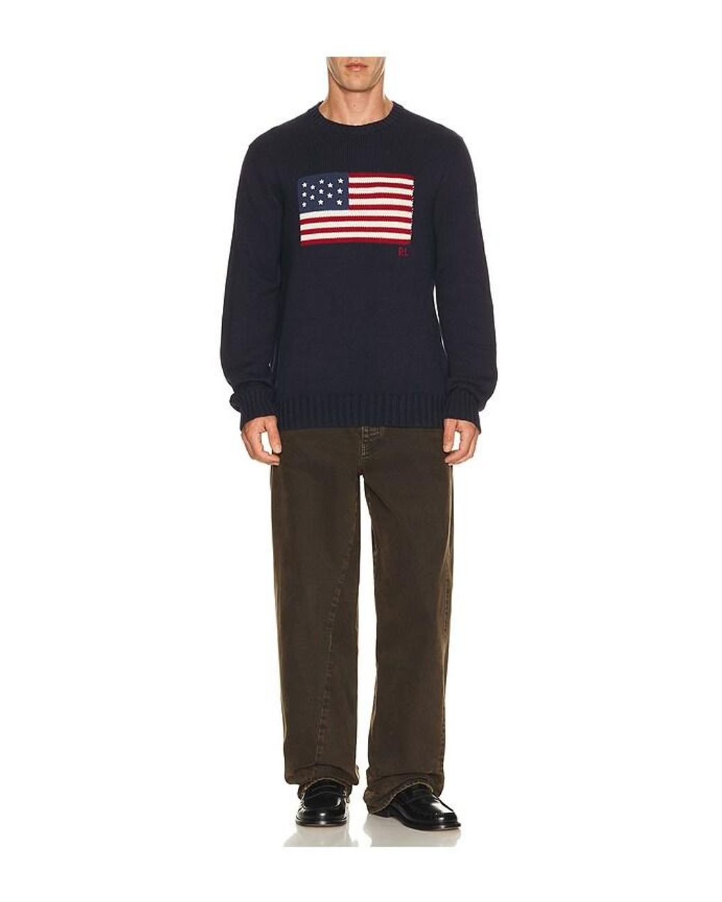 Polo Ralph Lauren Blue Roving Cotton Usa Flag Crewneck Sweater for men