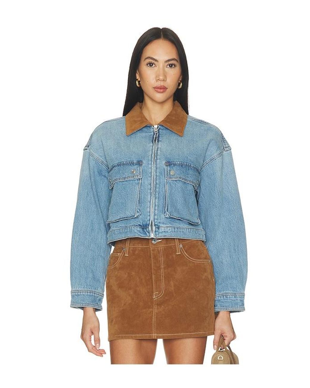 GOOD AMERICAN Blue The Denim Swing Cropped Jacket