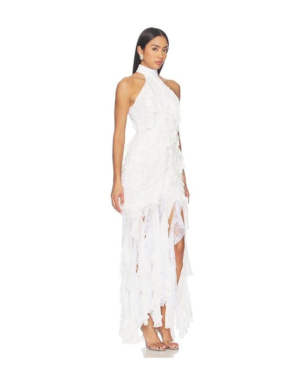 White Layer Triangles PATBO Bianca Lace Halter Gown With Layers in White | Lyst
