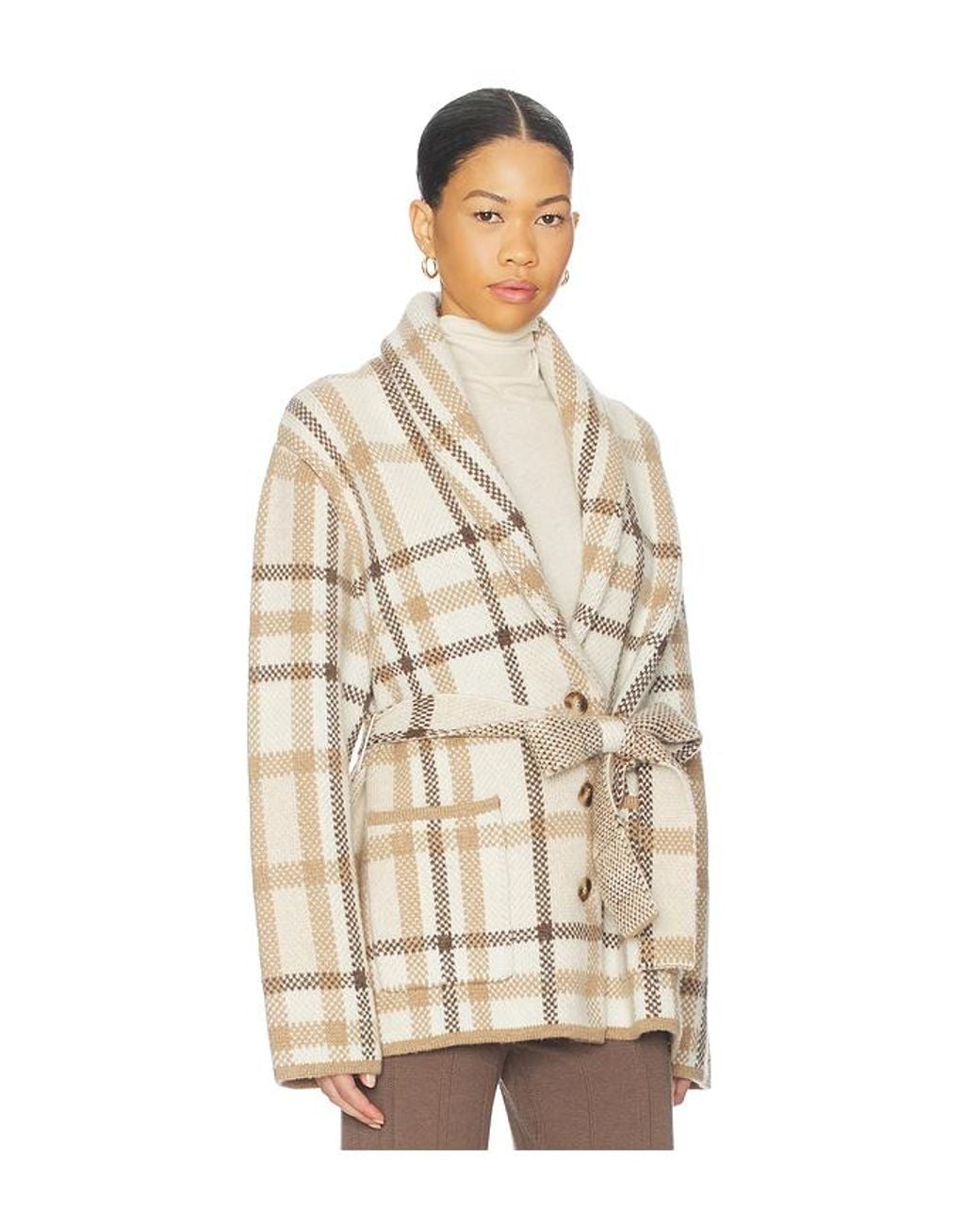 NAADAM Natural Super Luxe Plaid Jacquard Wrap Coat
