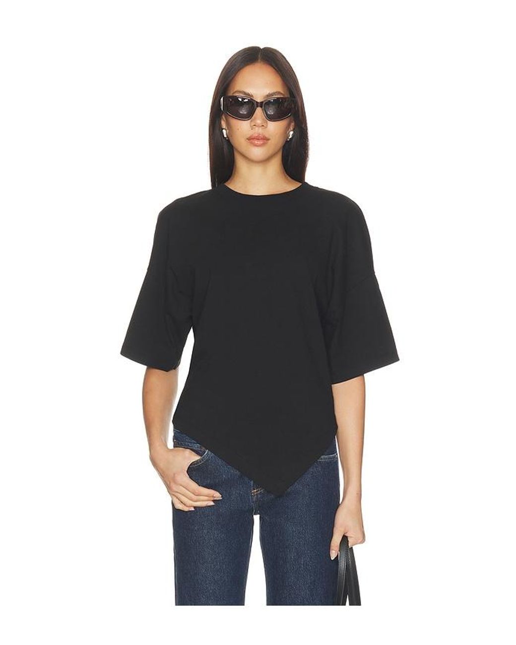 Enza Costa Black Supima Structured Jersey Assymetrical Tee
