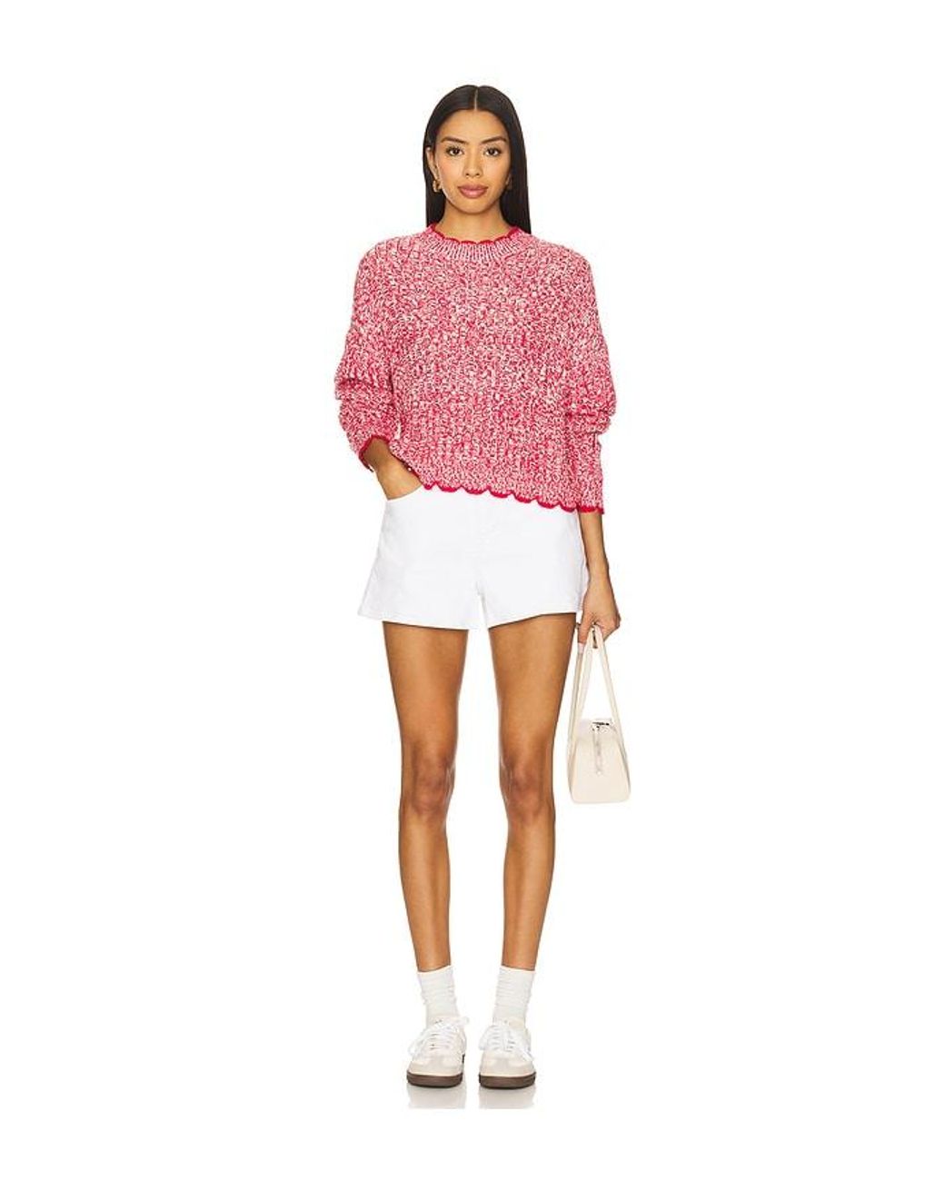 Autumn Cashmere Red Rundhalsoberteil Mit Leitermuster Und Kontrastabschlüssen
