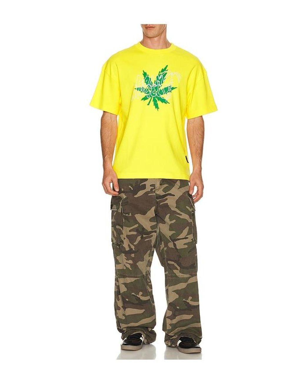 Palm Angels Yellow Palm Leaf Regular Tee for men