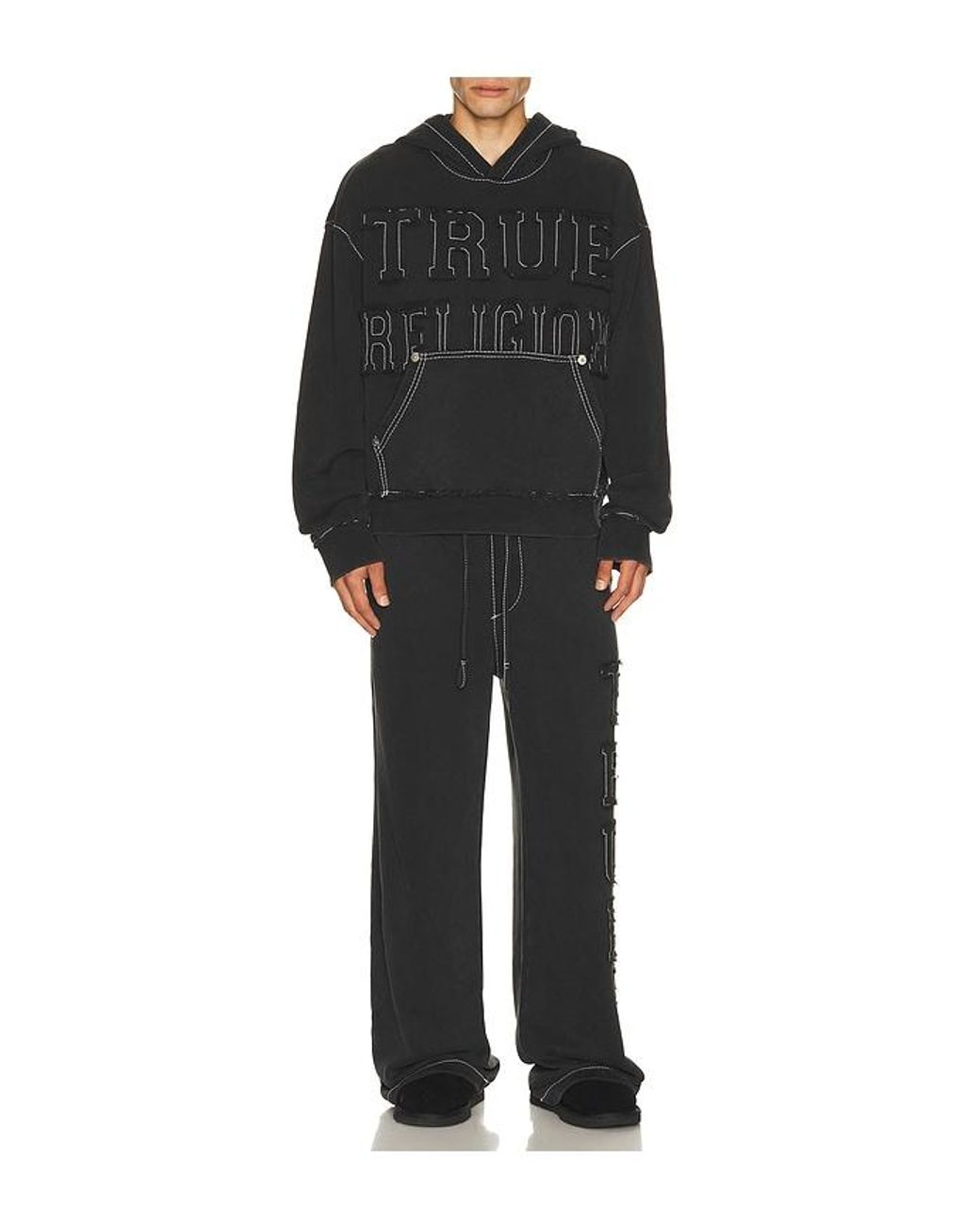 True Religion Black Applique Big T Baggy Sweatpants for men
