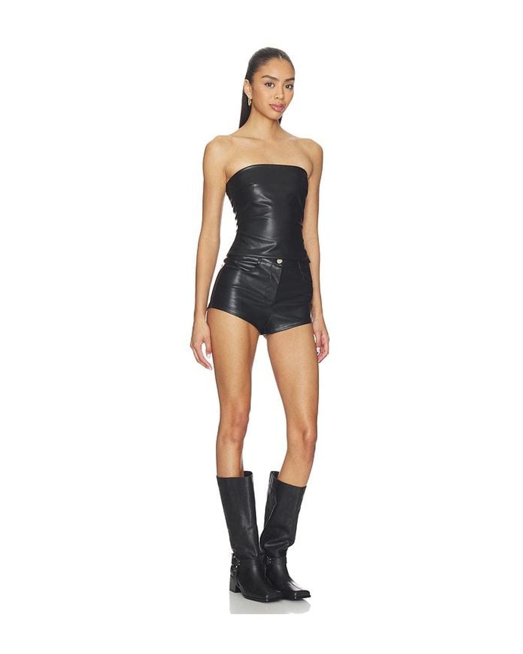 superdown Black Kayla Faux Leather Short Set