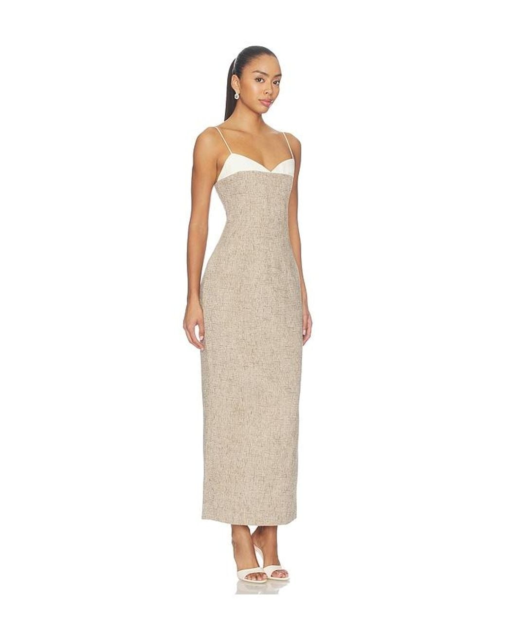 Odd Muse Natural Tweed Contrast Detail Midi Dress