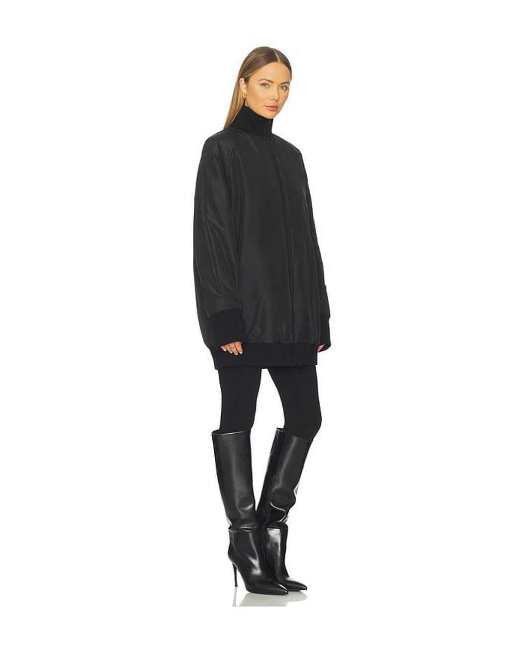 Norma Kamali Black Oversized Turtleneck Bomber Jacket Above The Knee