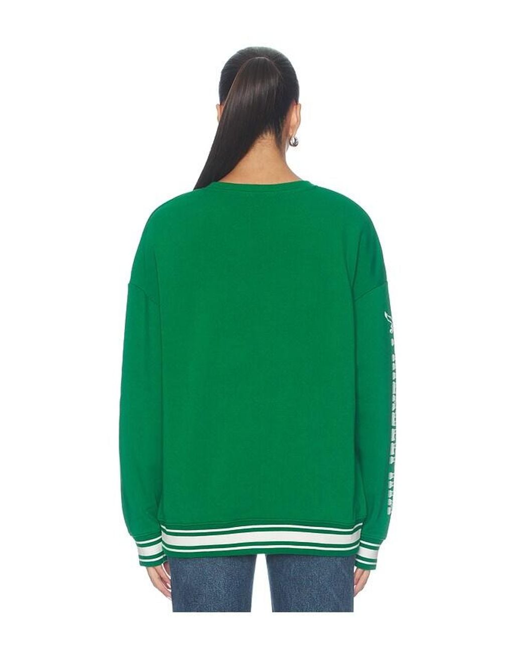 Junk Food Green Eagles Striped Rib Crew Sweatshirt