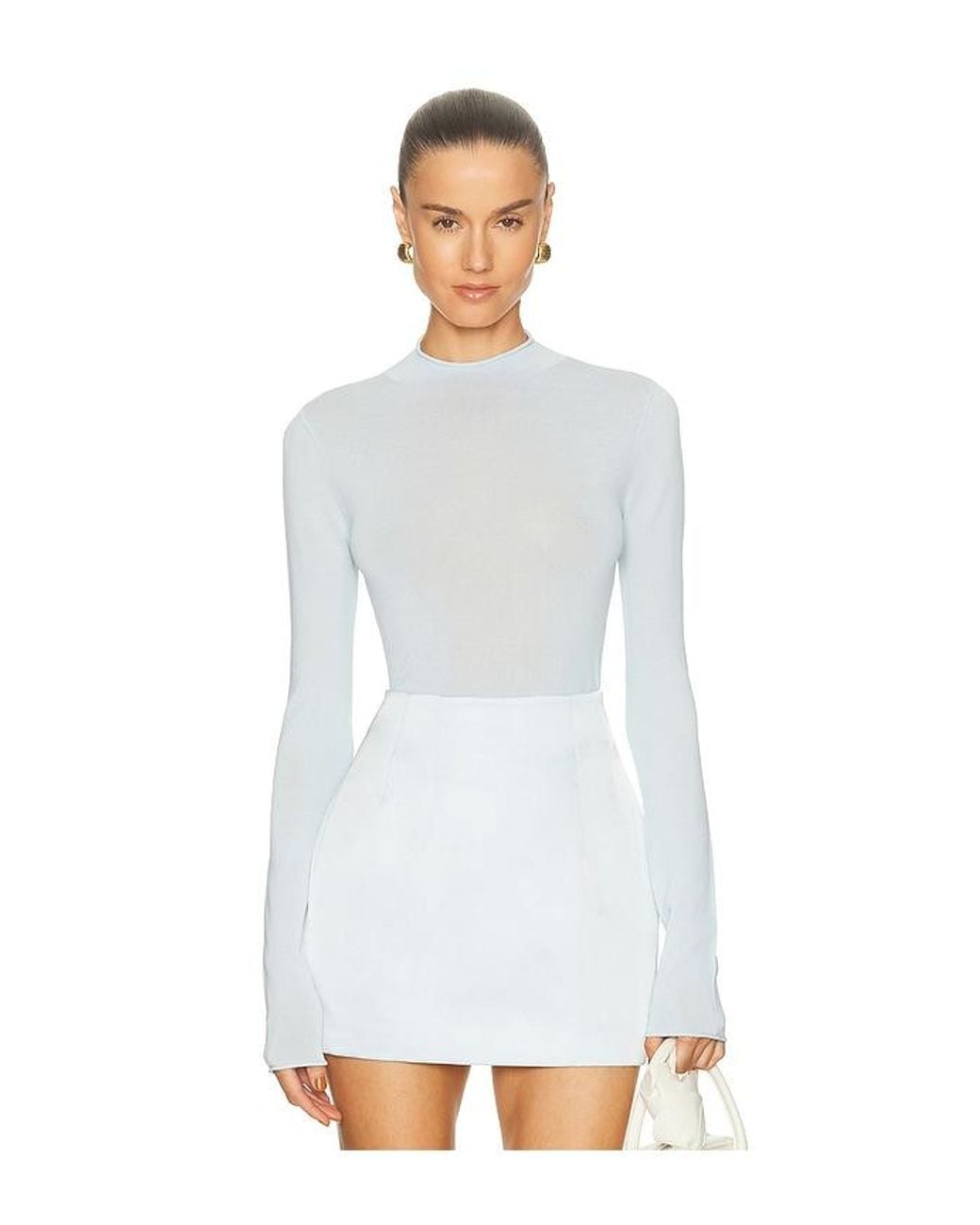 Camila Coelho White Pauline Mock Neck Sweater