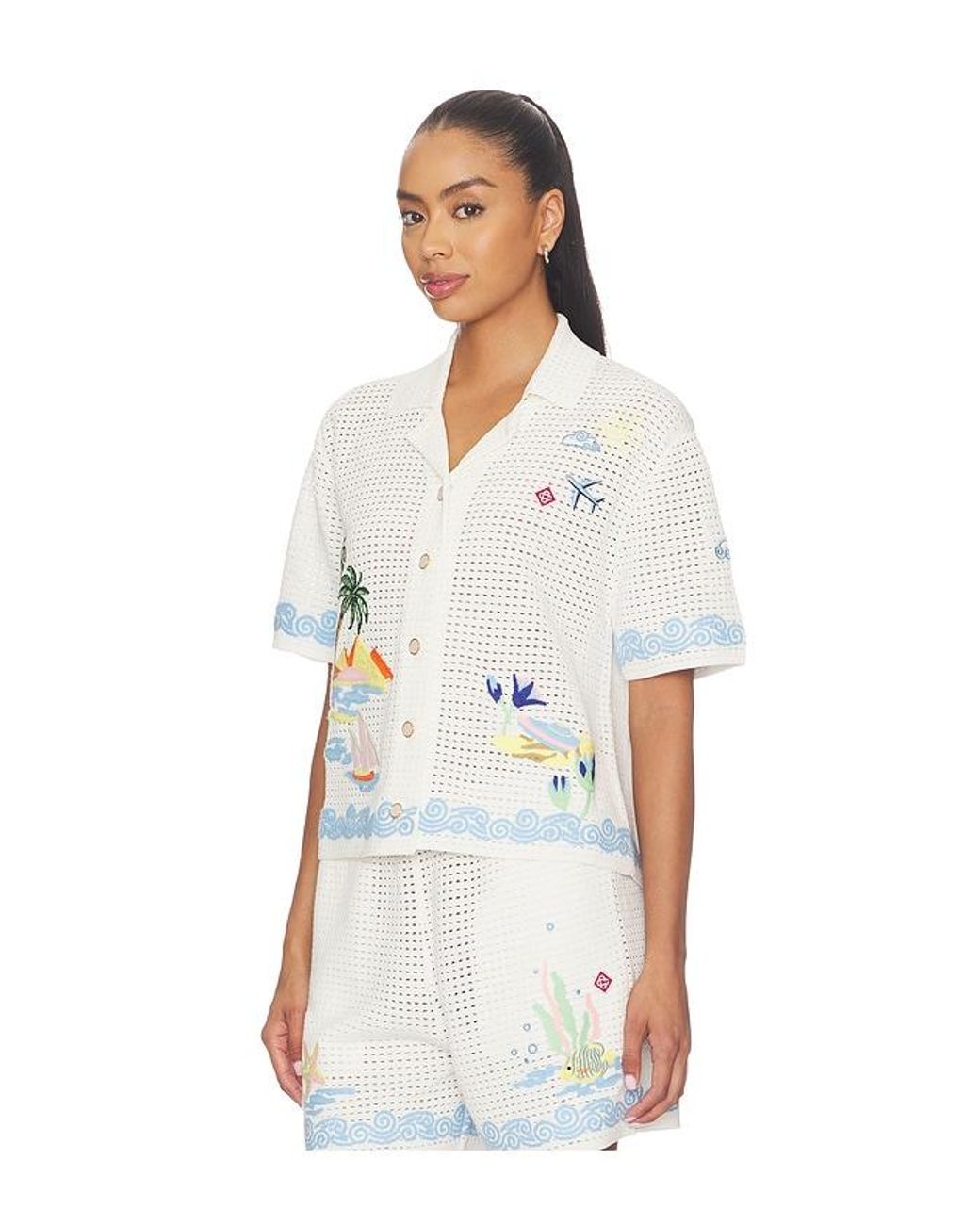 Casablanca White Crochet Beach Shirt