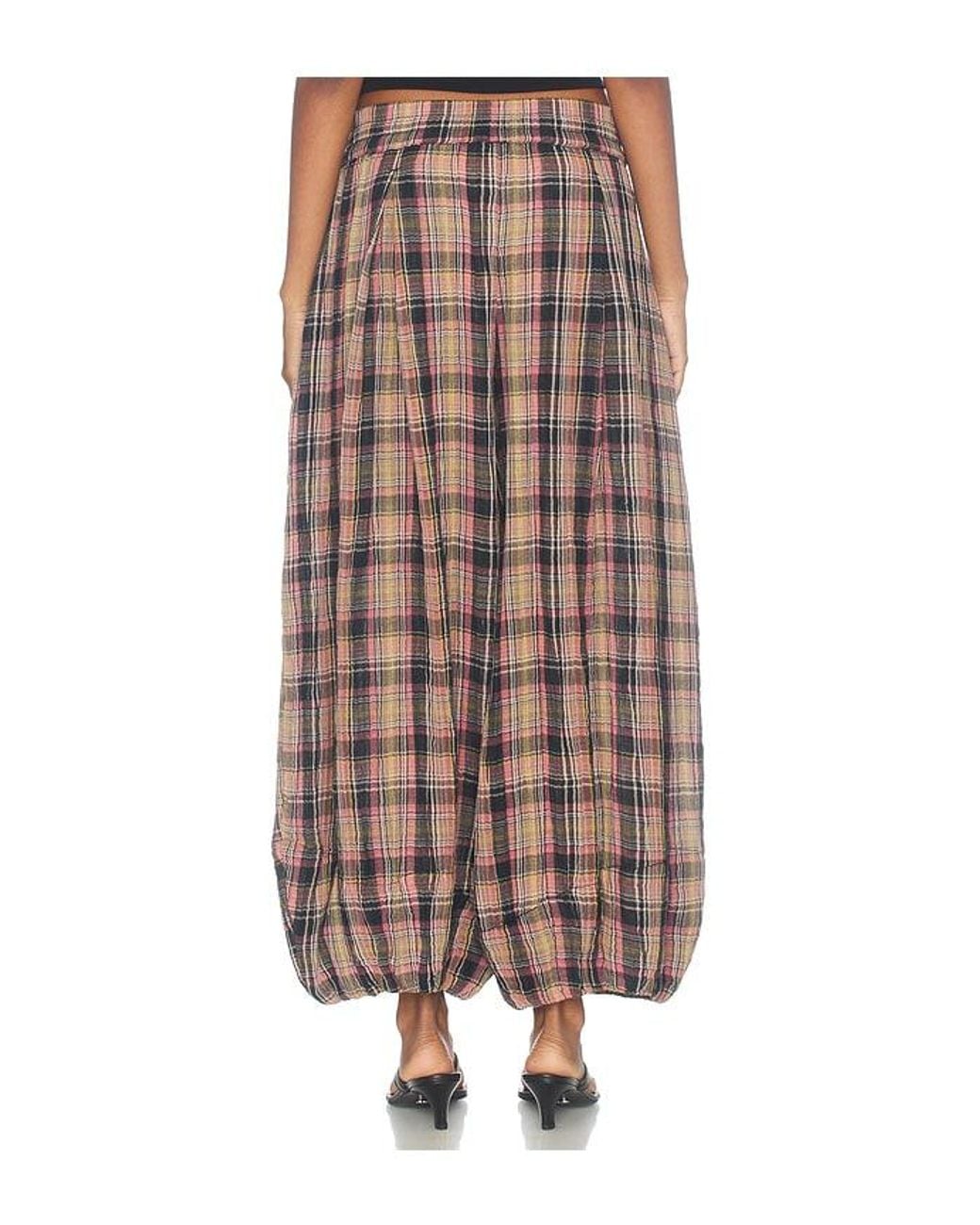 Free People Brown Moonflower Plaid Balloon Pant