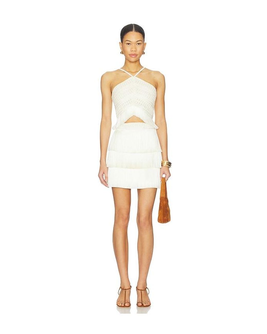 PATBO White Amethyst Fringe Skirt