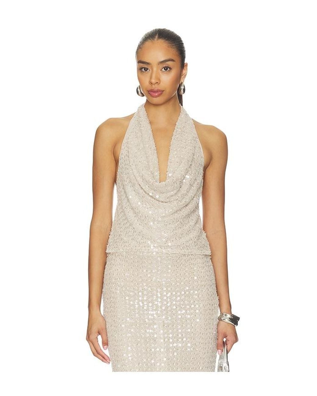 Lovers + Friends Natural Clara Sequin Top