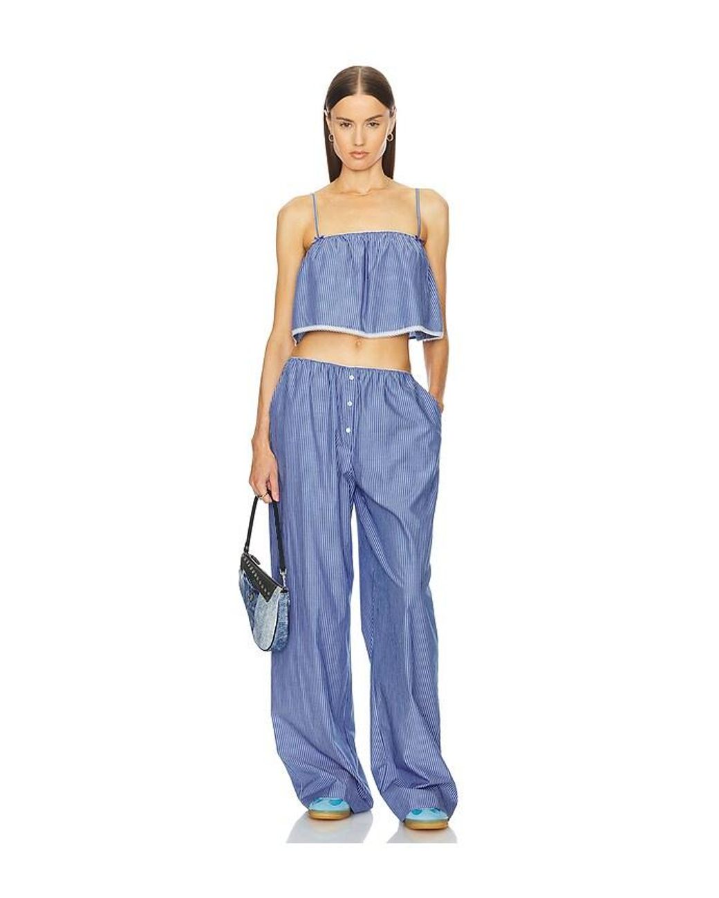 Helsa Blue Pinstripe Poplin House Pants