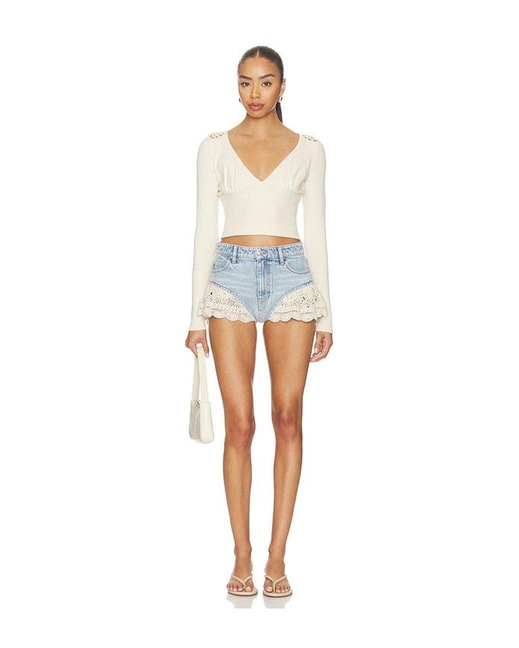 FRAME Blue The Crochet Ruffle Short