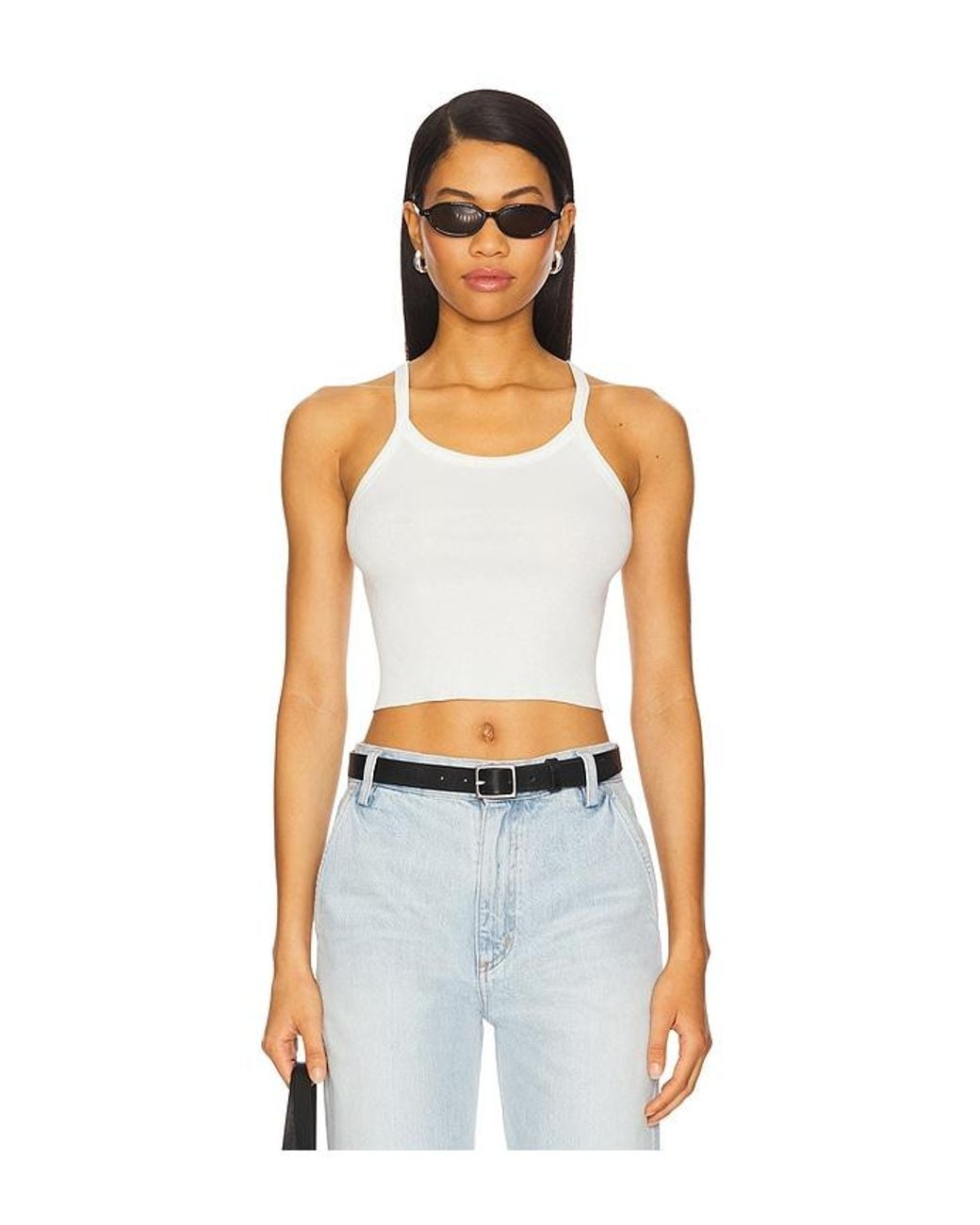 ÉTERNE Blue Cropped Rib Tank Top