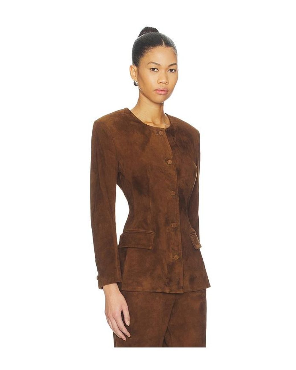 AEXAE Brown Leather Suede Padded Contour Blazer