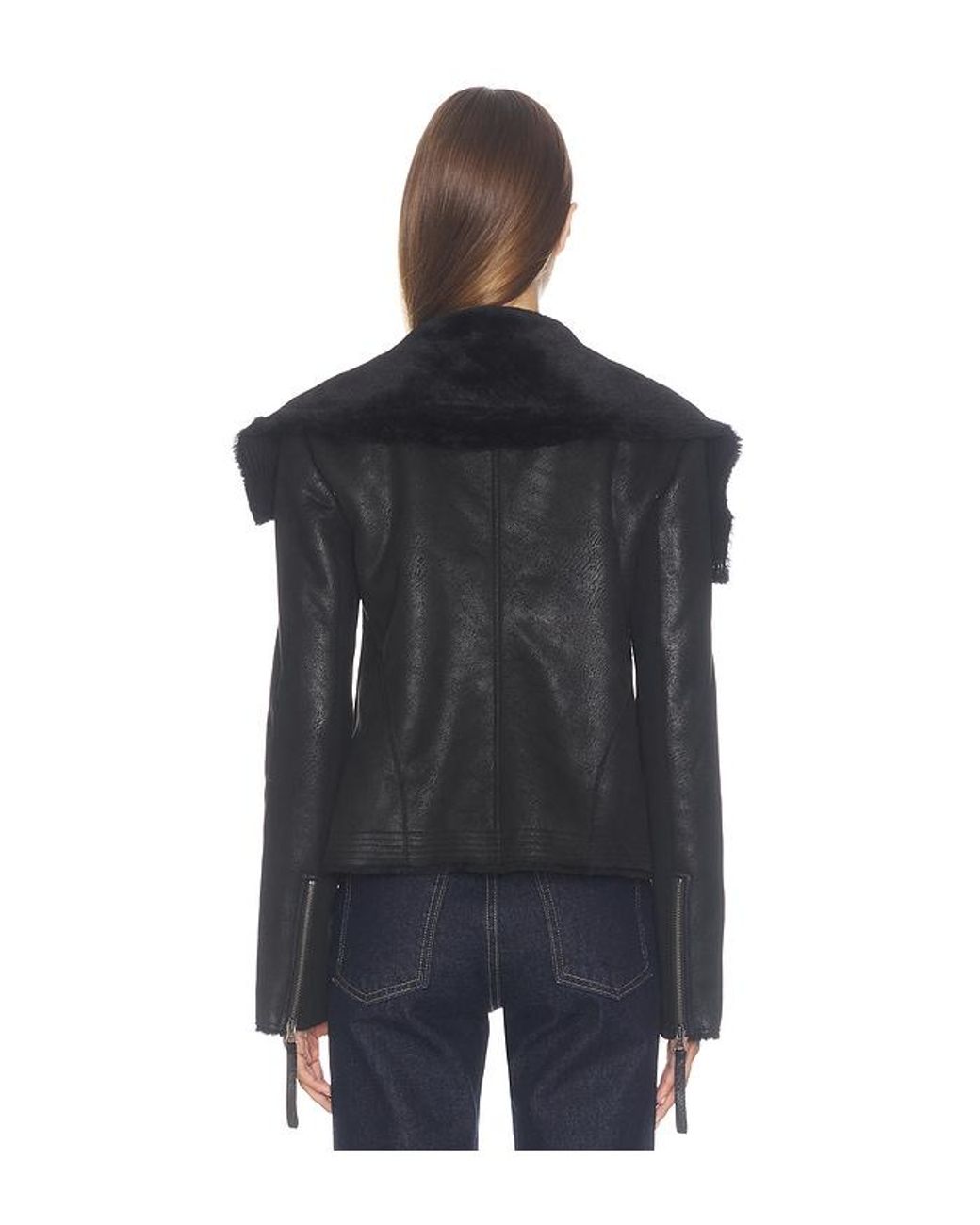 Free People Black X We The Free Fourline Shearling Aviator Jacket