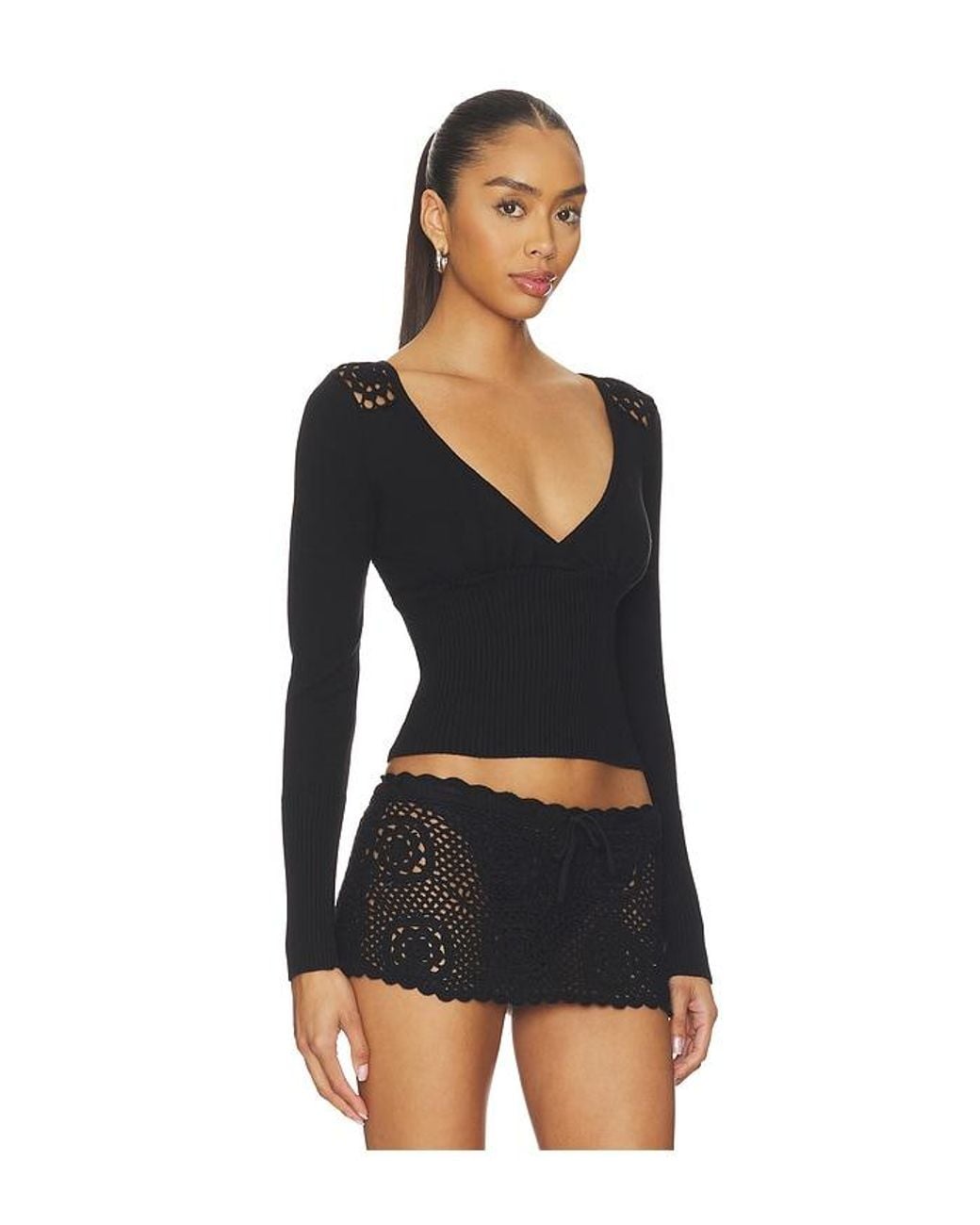 Frankie's Bikinis Black Arlo Cloud Knit Long Sleeve Shirt