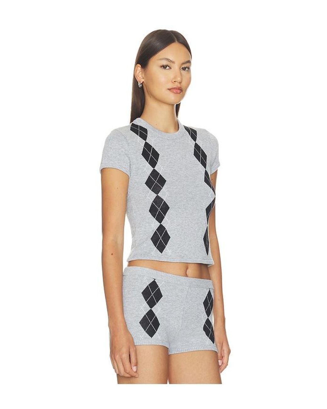 Lovers + Friends Blue Gisselle Argyle Tee